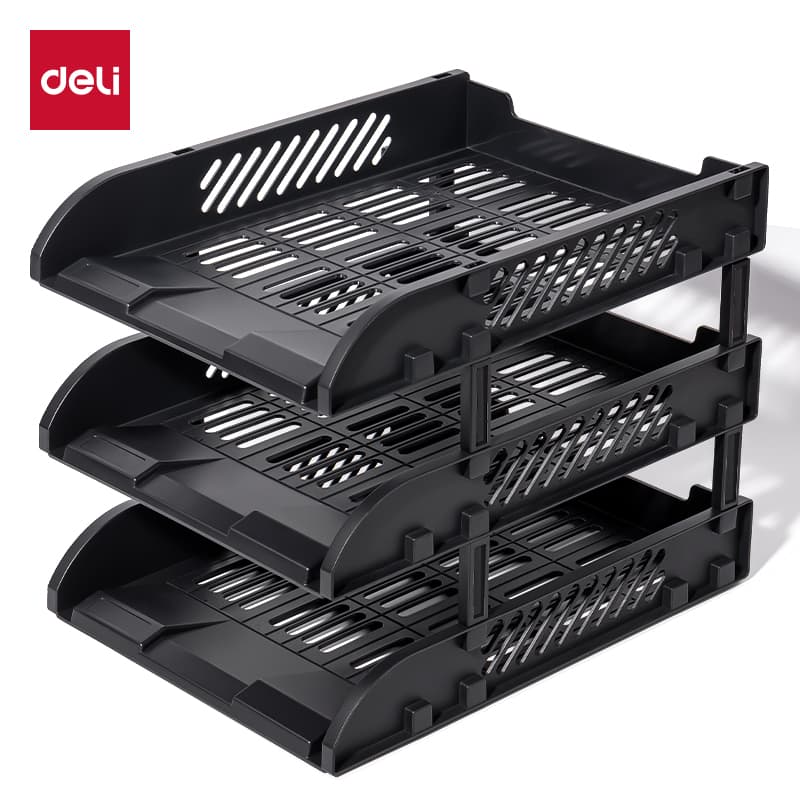 deli 3-Compartment File Rack for Office Files/Letter/Document Desk Organizer File Tray, Basket - Black E9217ES