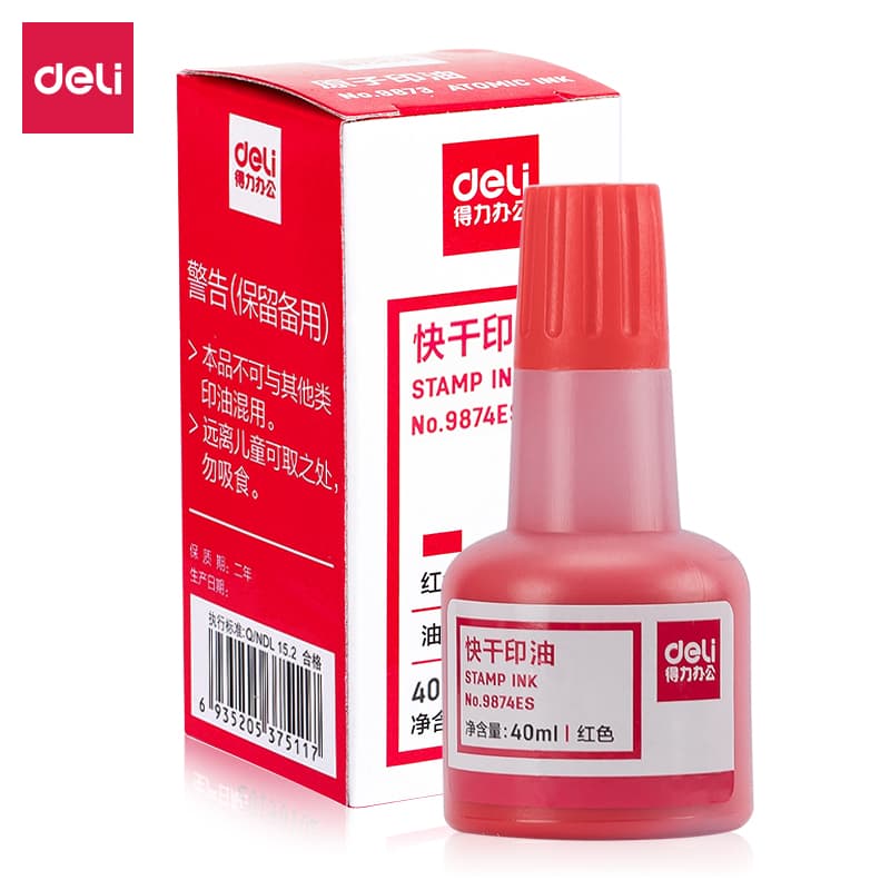 DELI Red Fast Dry Stamp Ink 40ml E9874