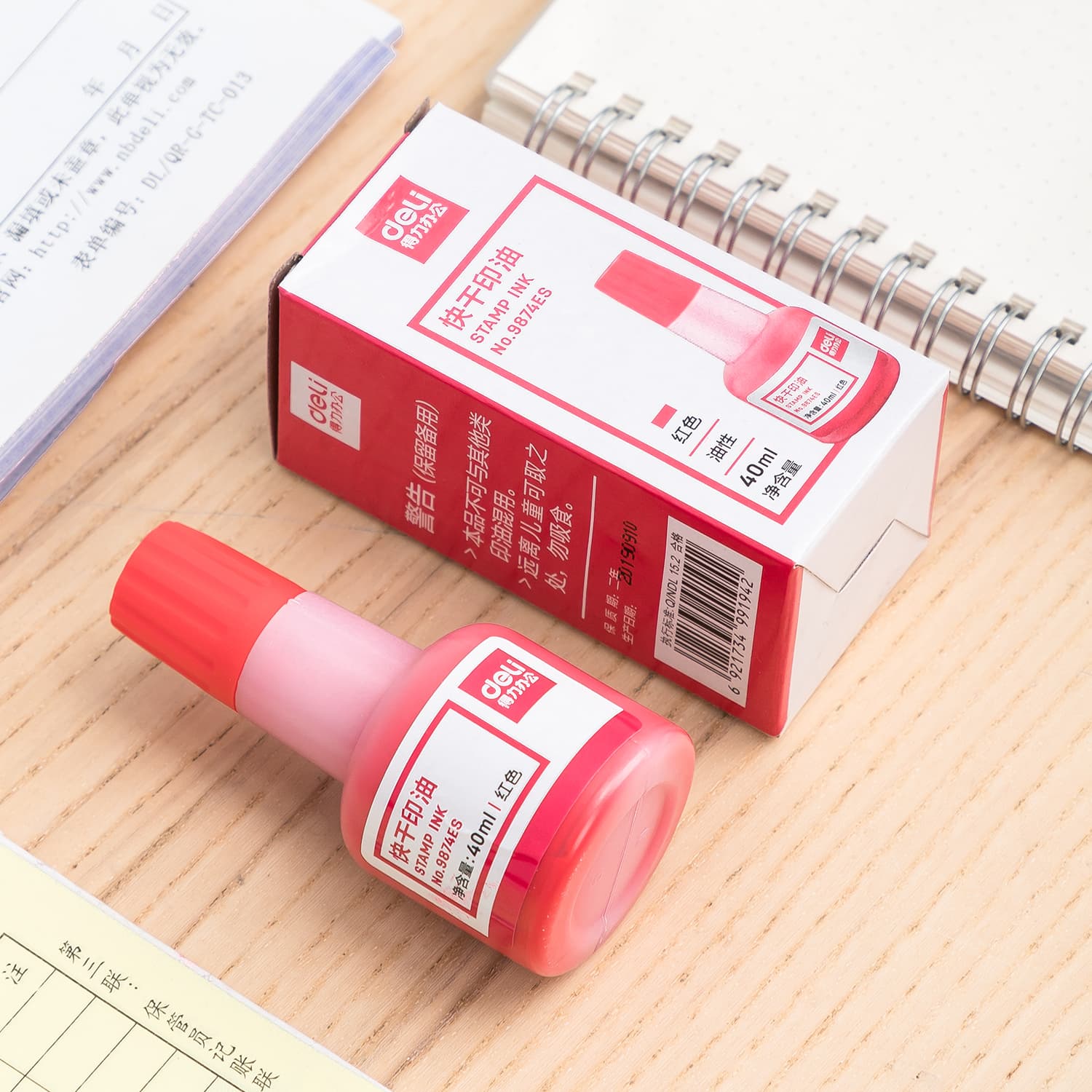 DELI Red Fast Dry Stamp Ink 40ml E9874 view 8