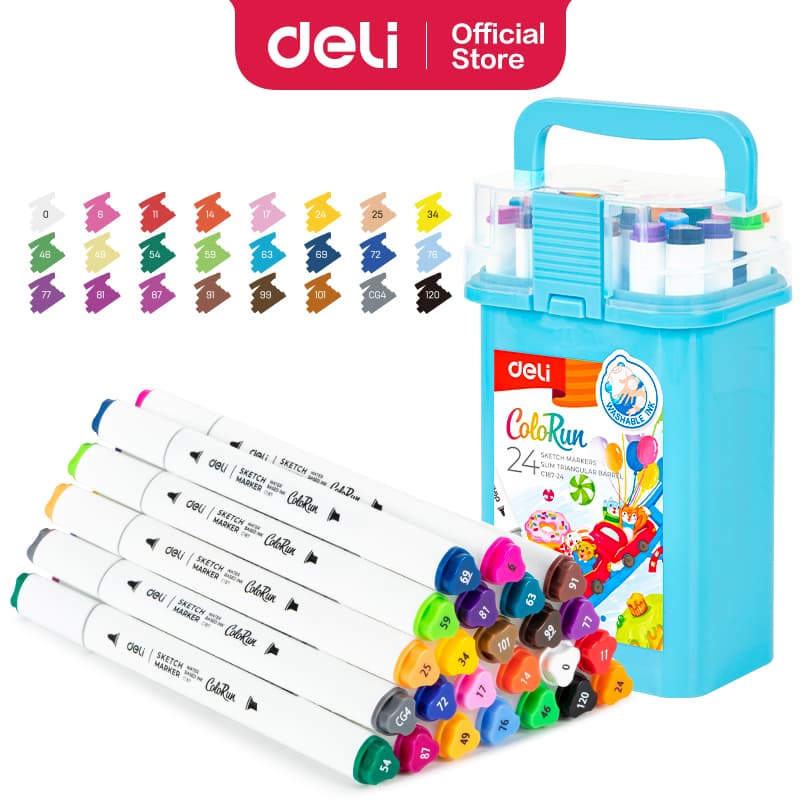 Deli EC187 Dual-Tip Color Run Sketch 12, 24, 36 & 48 Colour Markers
