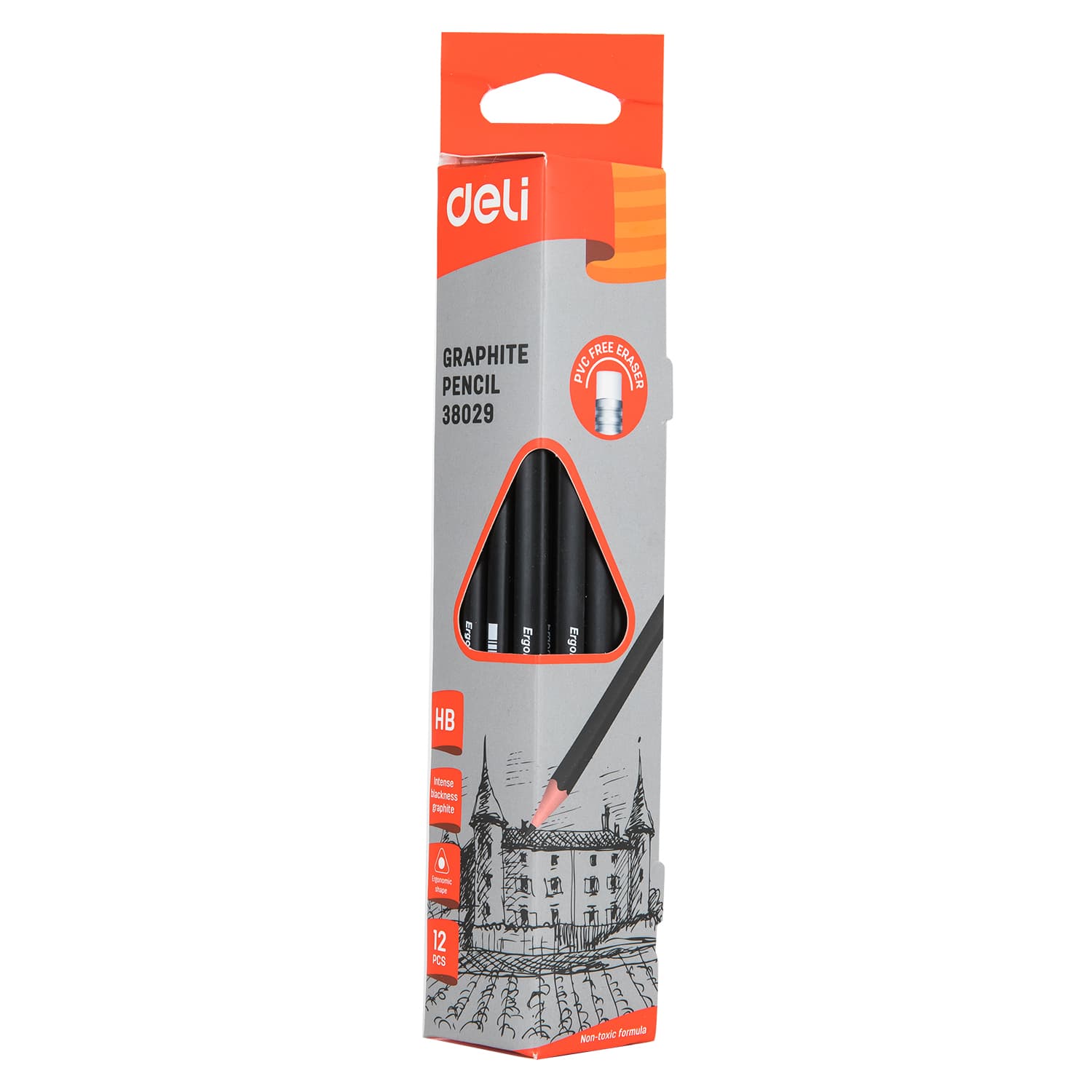 Deli Graphite Pencil Triangle Black Pack of 12 E38029
