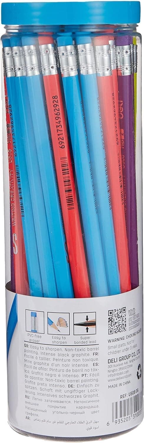Deli Graphite Hb Pencil With Eraser 50-Pieces Tube EU50806