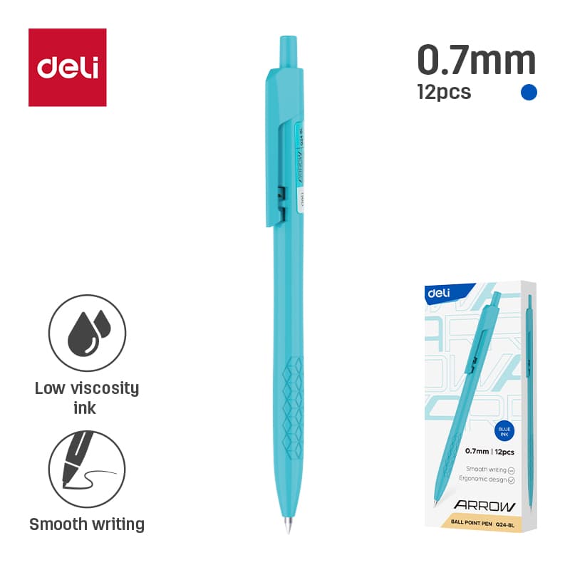 Deli Ballpoint Pen 0.7 MM Office Ball Pens,  Smoothing Writing Low Viscosity Ink Writing Pens  EQ24 (12PCS/Box)