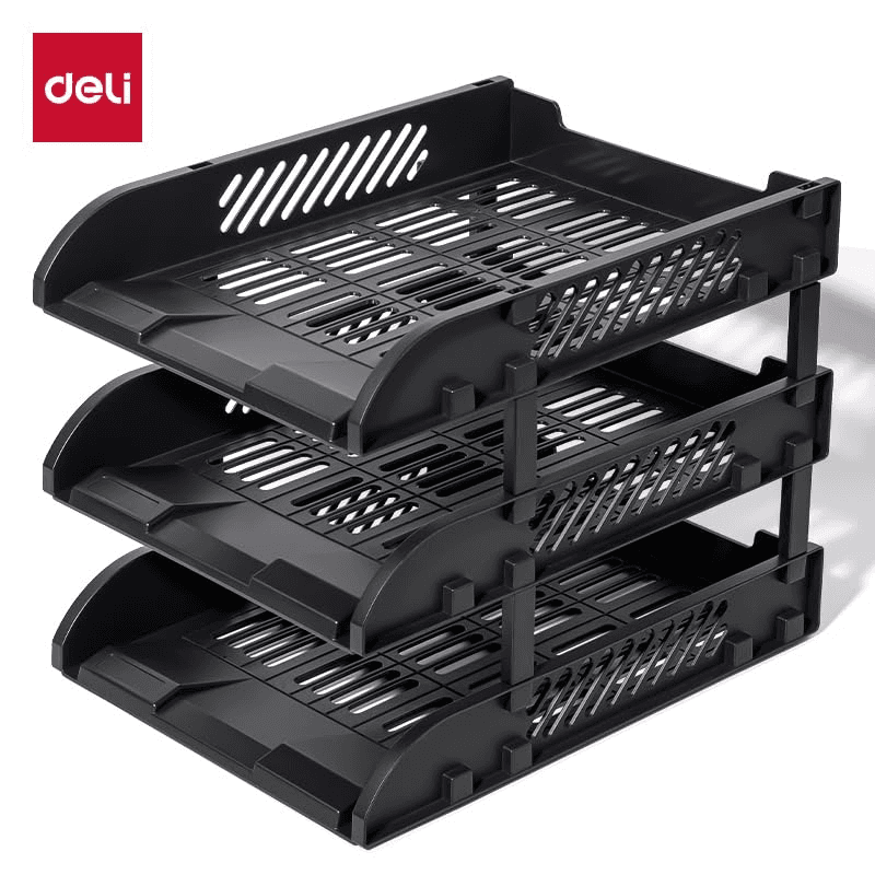 deli 3-Compartment File Rack for Office Files/Letter/Document Desk Organizer File Tray, Basket - Black E9217ES